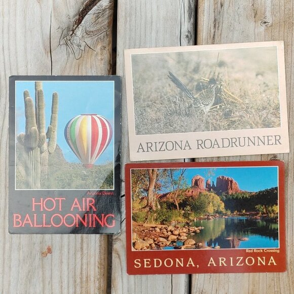 Arizona Postcard Lot of 3 Cactus Hot Air Ballooning Bird Roadrunner Sedo… - Picture 1 of 2